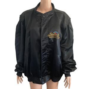 Vintage Sante Fe Casino Satin Bomber Jacket Mens 2XL Black Las Vegas